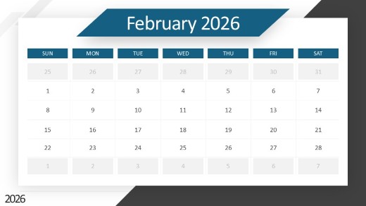 2026 Calendar Months Angles February PowerPoint PPT Slide design