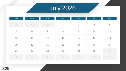 2026 Calendar Months Angles July PowerPoint PPT Slide design