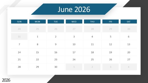 2026 Calendar Months Angles June PowerPoint PPT Slide design