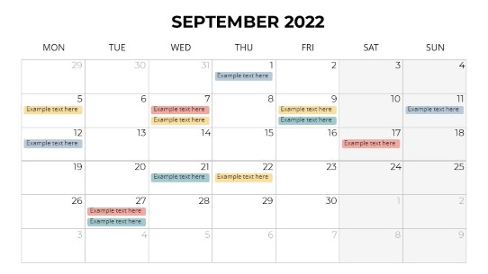 Calendars 2022 Monthly Monday September PowerPoint PPT Slide design