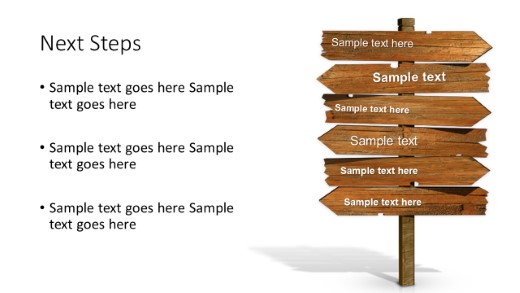Signpost Wood Next Steps PowerPoint PPT Slide design