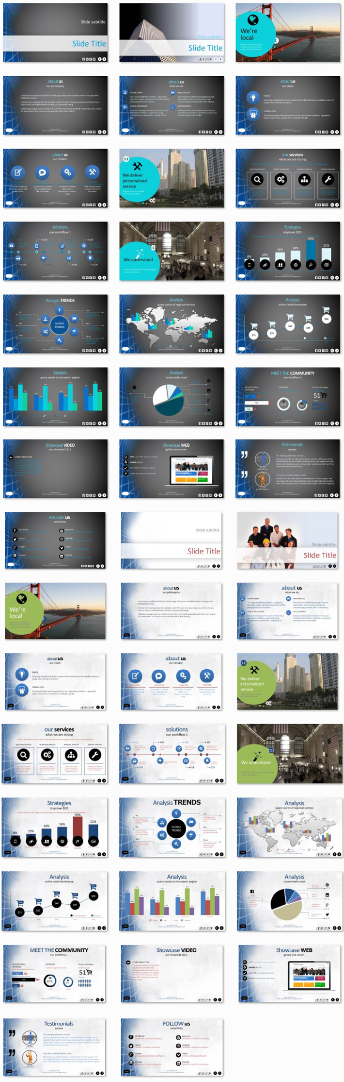 Power Presentation: Abstract Grid PPT Premium PowerPoint Presentation Template Slide Set
