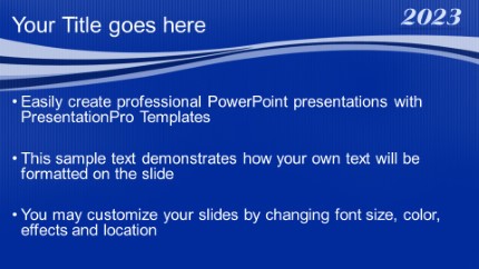 2023 Blue Swoosh Widescreen PowerPoint Template text slide design