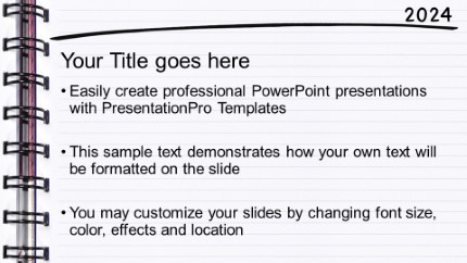 2024 Spiral Notebook Widescreen PowerPoint Template text slide design
