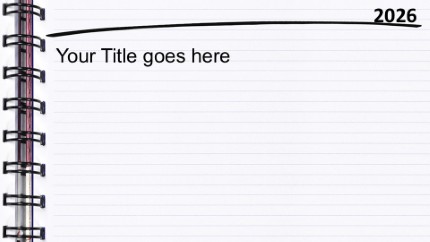 2026 Spiral Notebook Widescreen PowerPoint Template text slide design